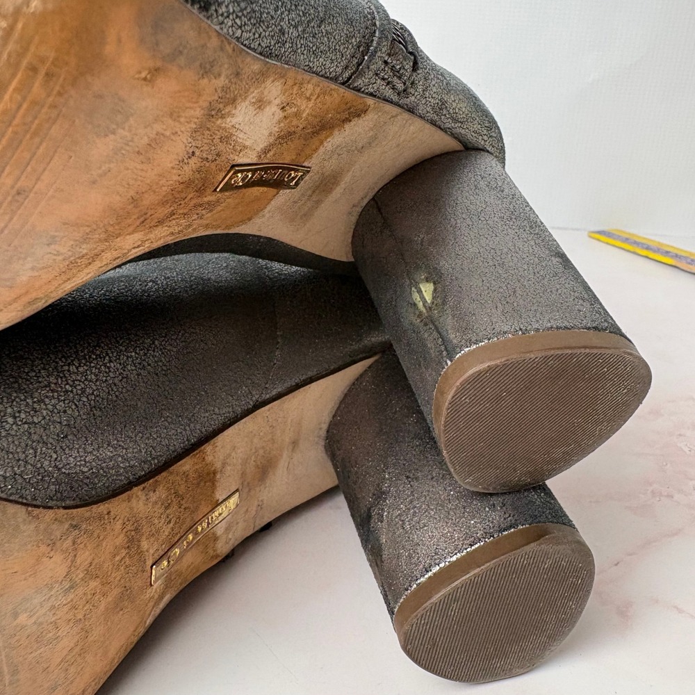 Louise et Cie Zirelle Metallic Charcoal Leather Ankle Booties Block Heel 9.5M - Picture 8 of 8